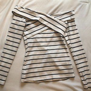 Long-Sleeve Off the Shoulder Striped Cross Top